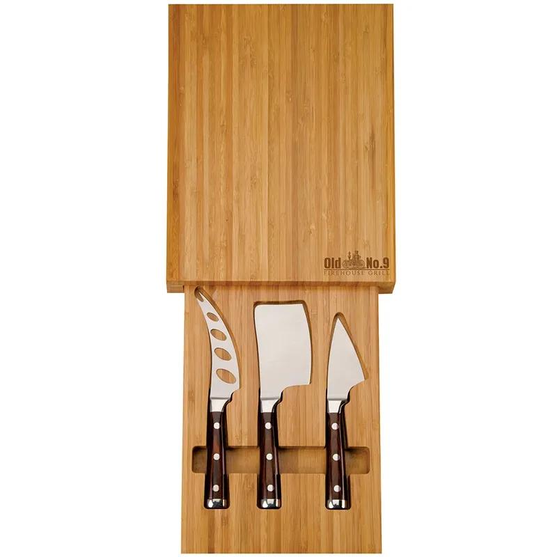 Bamboo Cheese Set with Hidden Drawer - 3 Knives