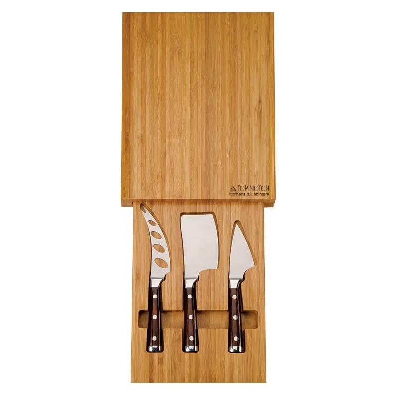 Bamboo Cheese Set with Hidden Drawer - 3 Knives - product view 2