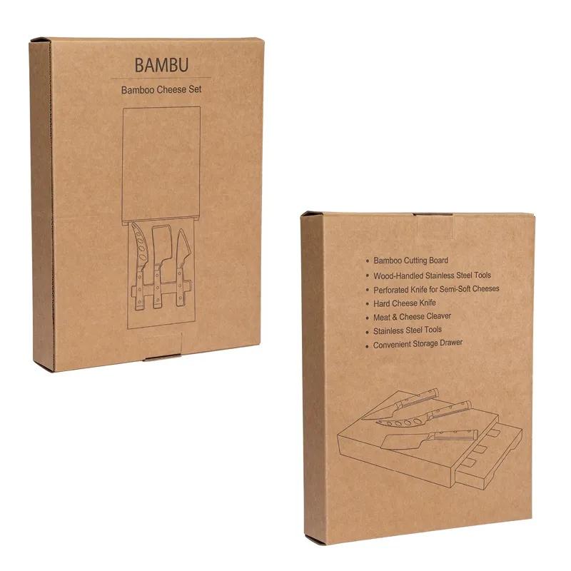 Bamboo Cheese Set with Hidden Drawer - 3 Knives - product view 3