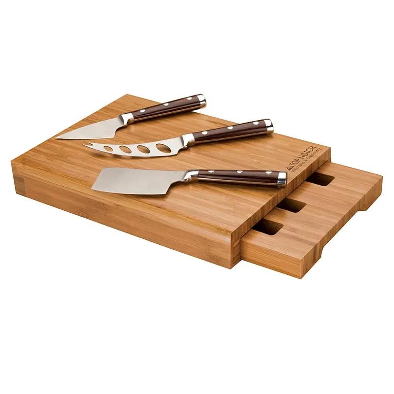 Bamboo Cheese Set with Hidden Drawer - 3 Knives - product view 4