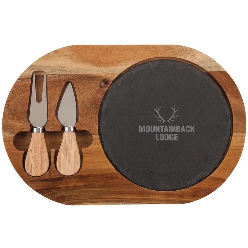 Acacia Wood Cheese Set with Slate Block