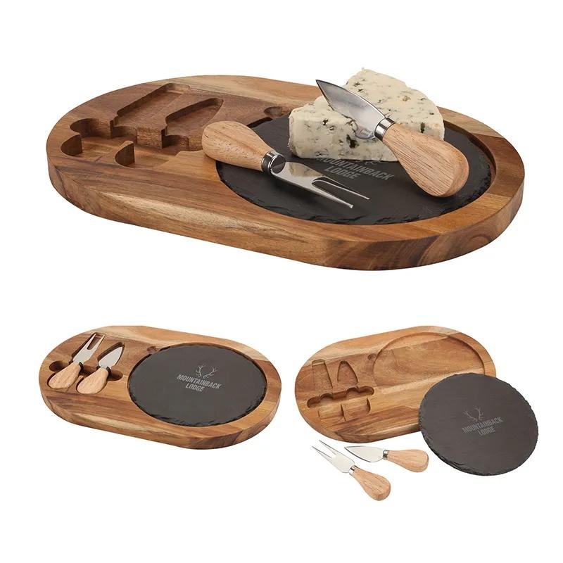 Acacia Wood Cheese Set with Slate Block - product view 4