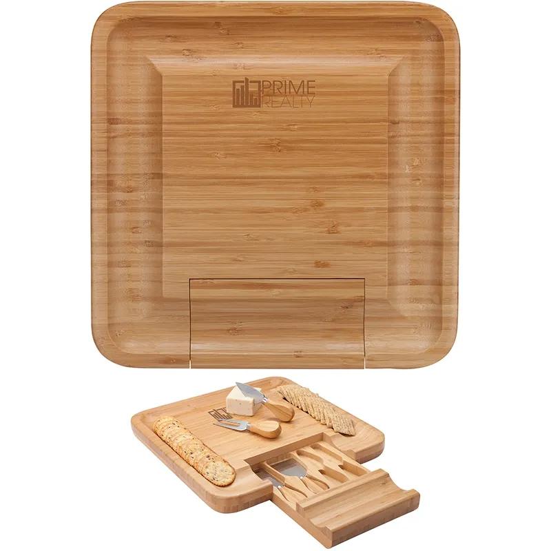 Bamboo Cheese Tray with Pull-Out Drawer - 4 Tools