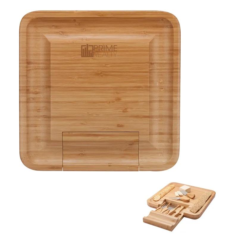 Bamboo Cheese Tray with Pull-Out Drawer - 4 Tools - product view 2