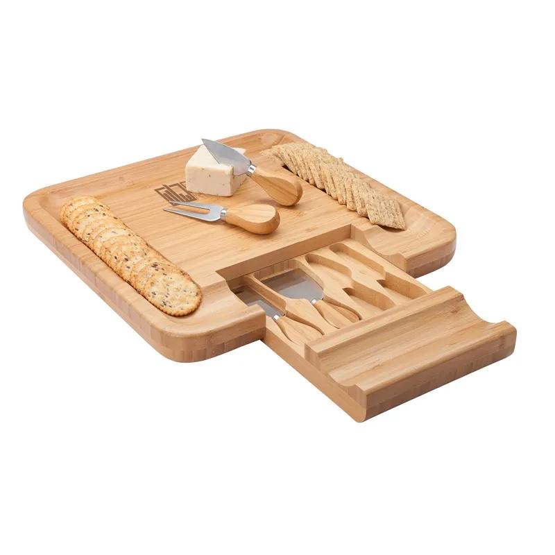 Bamboo Cheese Tray with Pull-Out Drawer - 4 Tools - product view 3