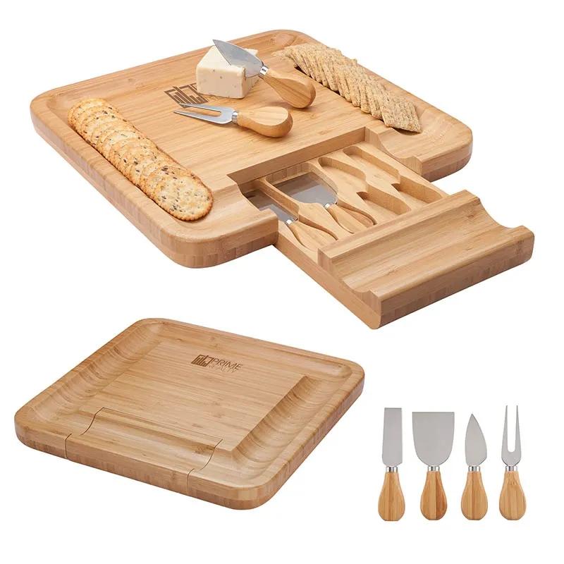 Bamboo Cheese Tray with Pull-Out Drawer - 4 Tools - product view 5