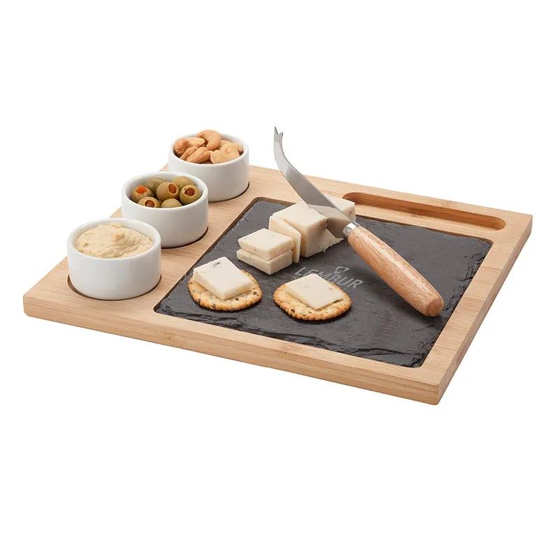 Bamboo Cheese Set with Ceramic Cups - 6 Piece - product view 3