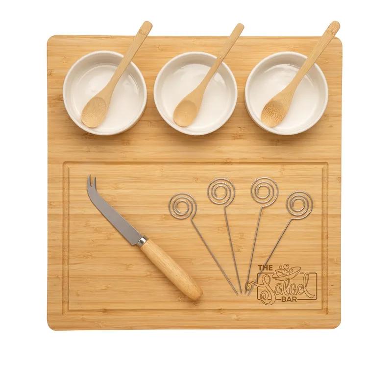 Bamboo Cheese Set with Ceramic Cups - 12 Piece