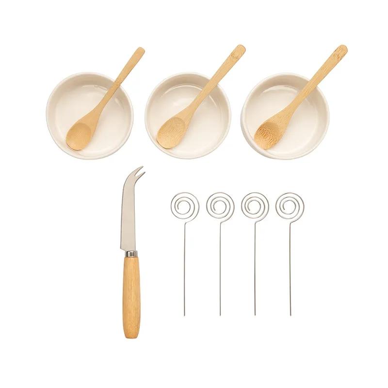 Bamboo Cheese Set with Ceramic Cups - 12 Piece - product view 4