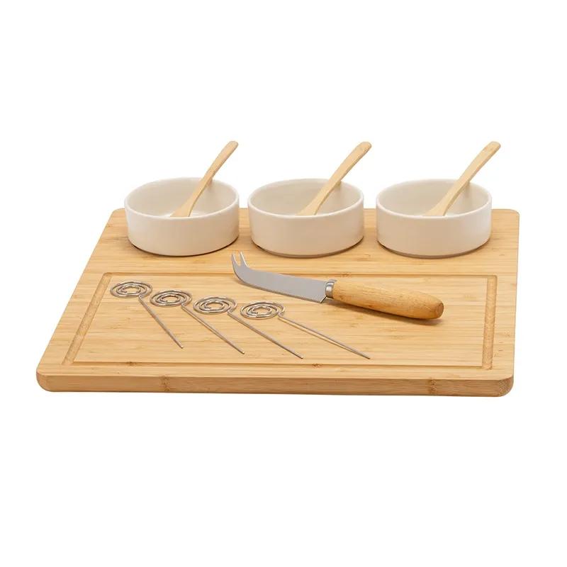 Bamboo Cheese Set with Ceramic Cups - 12 Piece - product view 5