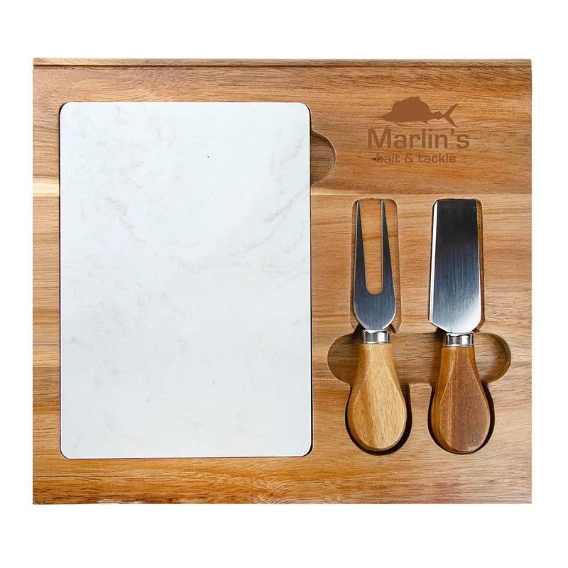 Cheese Board Set Acacia Wood with Marble Serving Tray - 4 Piece