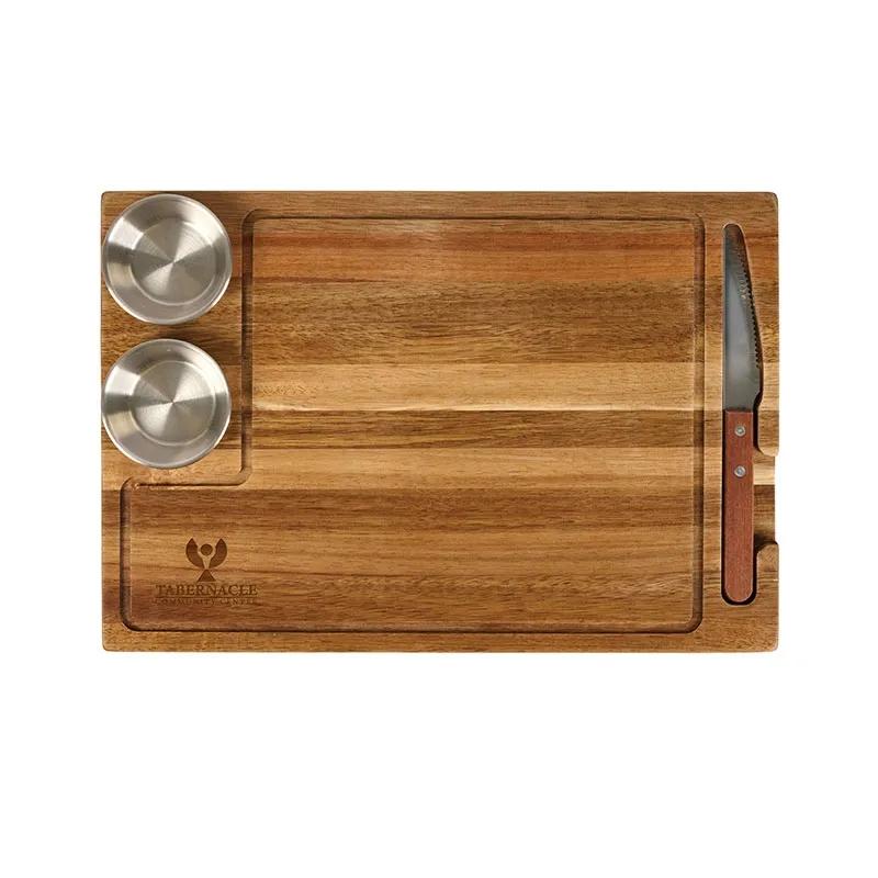 Steak Board Acacia Wood with Steel Cups - 4 Piece