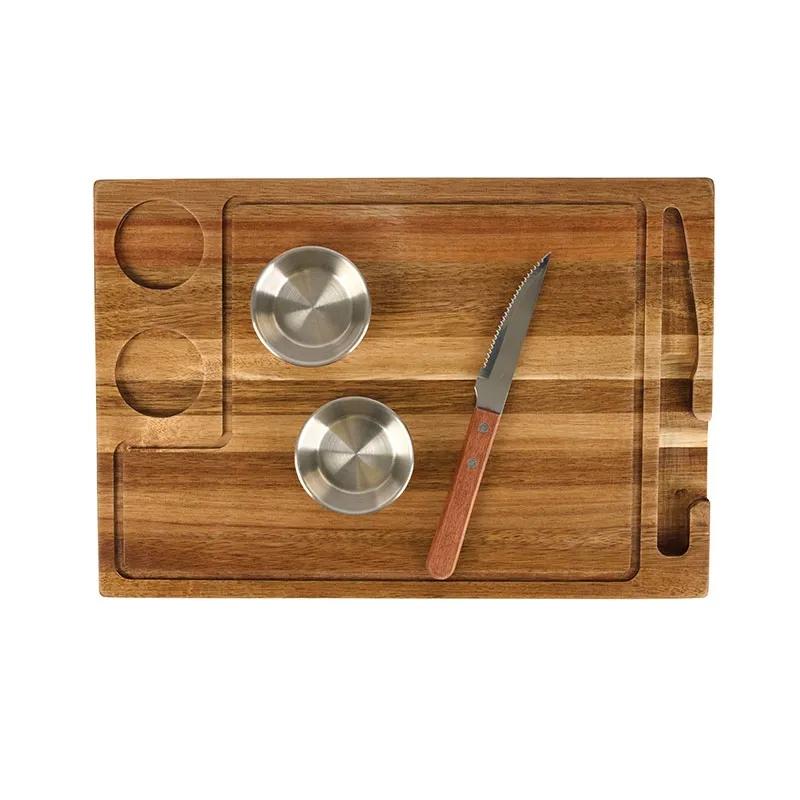 Steak Board Acacia Wood with Steel Cups - 4 Piece - product view 2