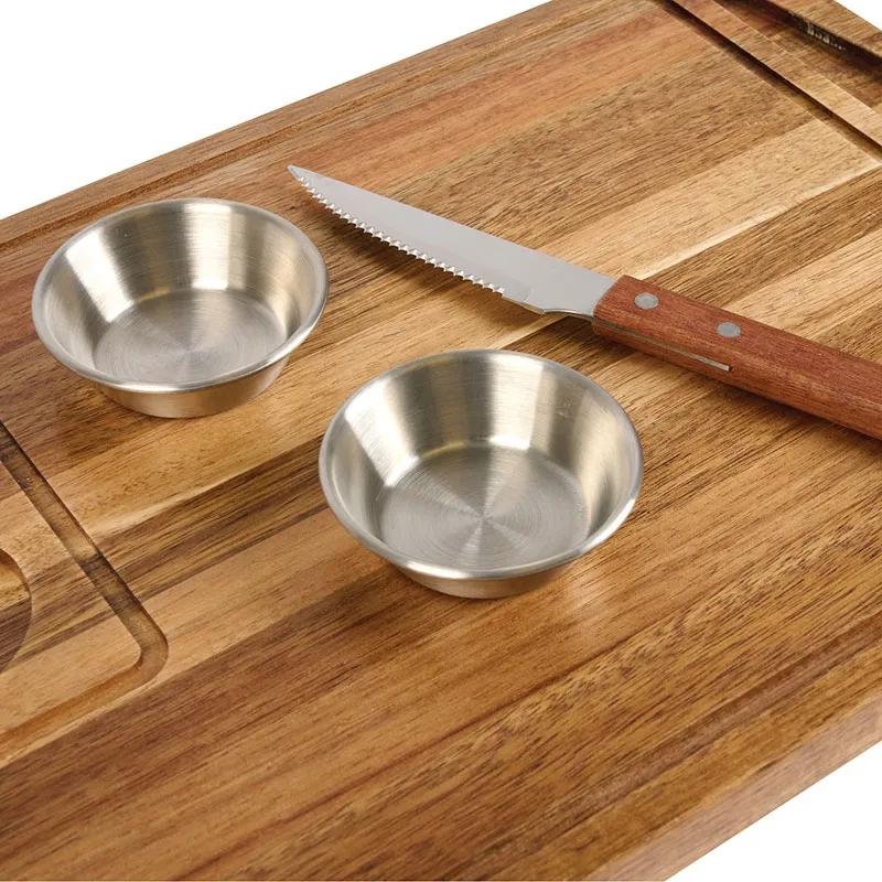 Steak Board Acacia Wood with Steel Cups - 4 Piece - product view 3
