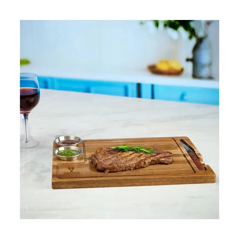 Steak Board Acacia Wood with Steel Cups - 4 Piece - product view 5