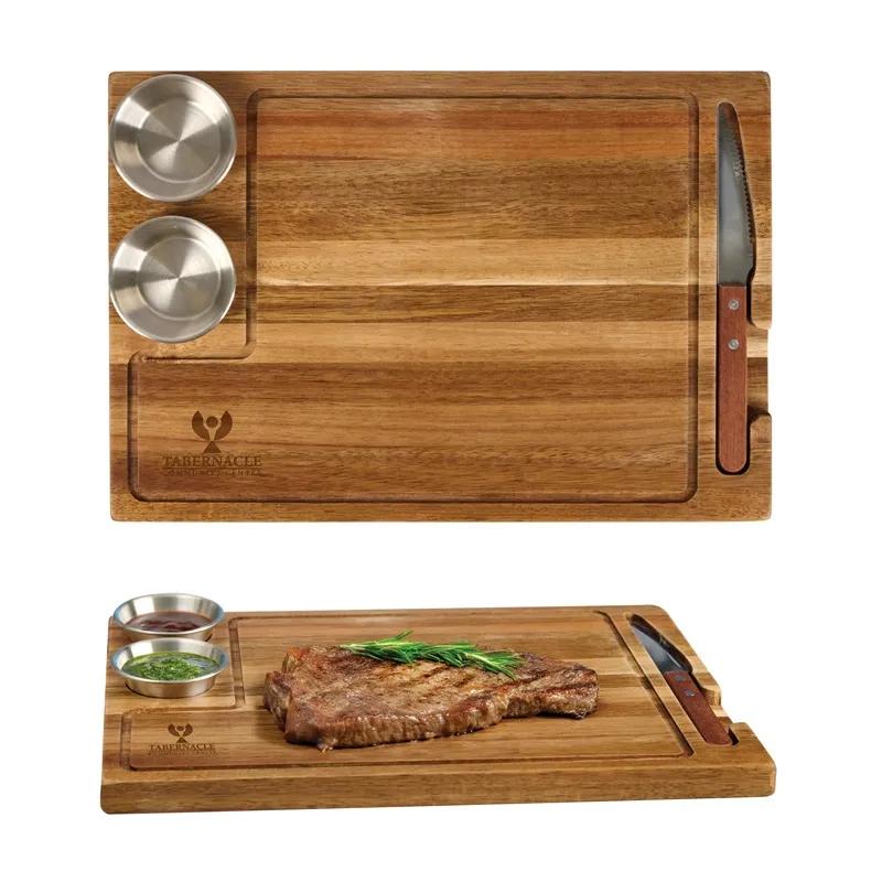 Steak Board Acacia Wood with Steel Cups - 4 Piece - product view 7