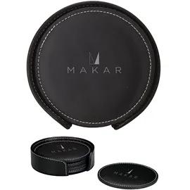 Coaster Set Bonded Leather with Contrast Stitching - 4 Piece