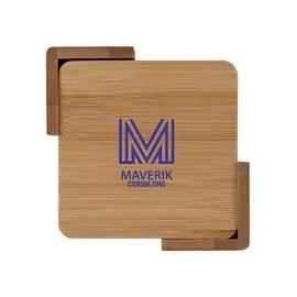 Coaster Set Bamboo Square with Holder - 4 Piece