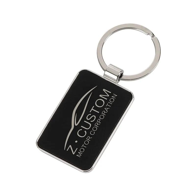 Custom Keychains Chrome Rectangular Leatherette - 3 1/2 in