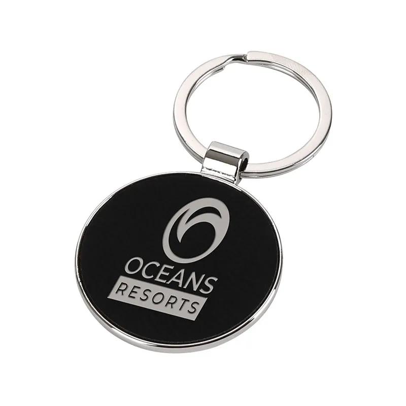 Custom Keychains Chrome Round Leatherette Plate - 3 1/2 in - product view 3