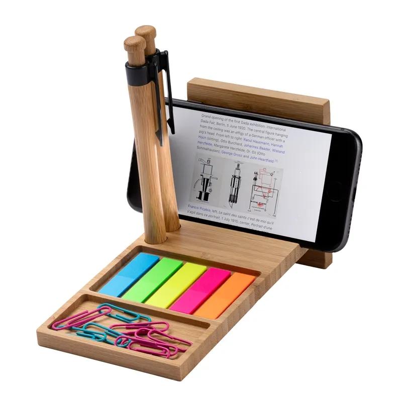 Desk Organizer Bamboo with Phone Stand and Flags - product view 4