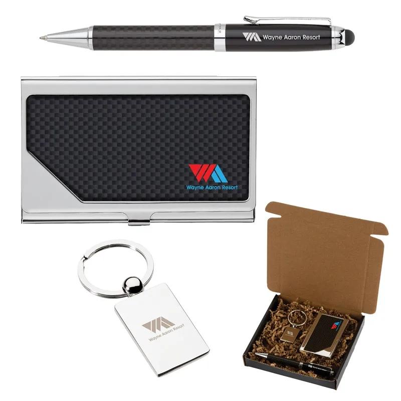 Business Gift Set Carbon Fiber Pen Card Case Keyring