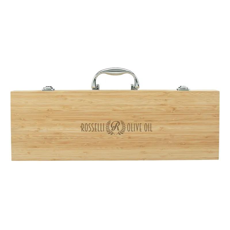 BBQ Tool Set with Bamboo Case and Steel Tools - 5 Piece