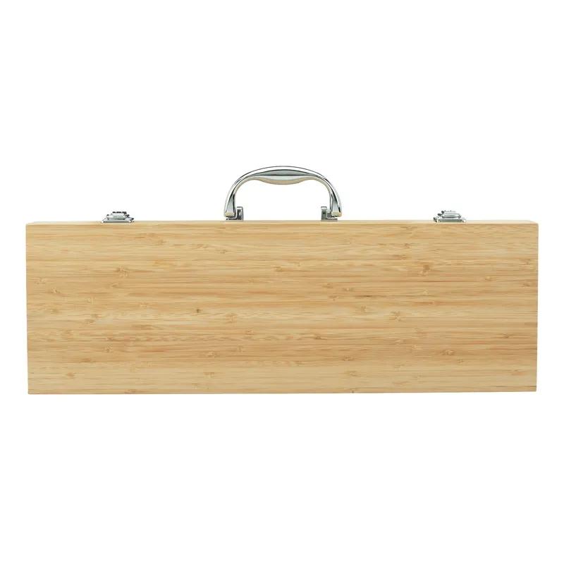 BBQ Tool Set with Bamboo Case and Steel Tools - 5 Piece - product view 2