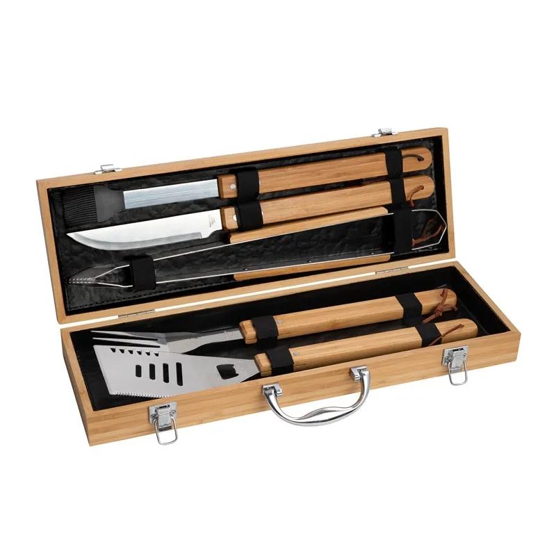 BBQ Tool Set with Bamboo Case and Steel Tools - 5 Piece - product view 4