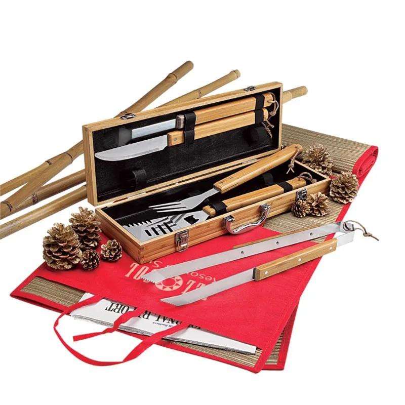 BBQ Tool Set with Bamboo Case and Steel Tools - 5 Piece - product view 5