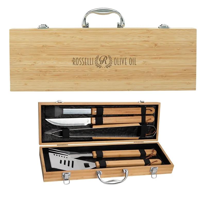 BBQ Tool Set with Bamboo Case and Steel Tools - 5 Piece - product view 7