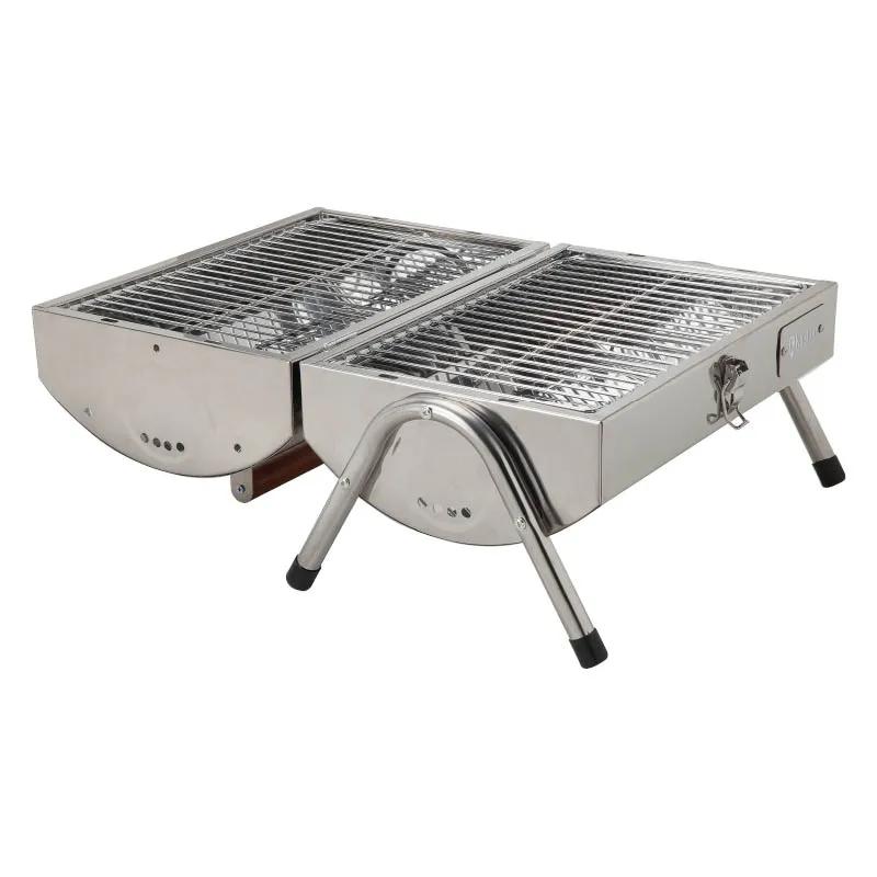 Portable BBQ Grill with Stainless Steel and Wood Handle - product view 5