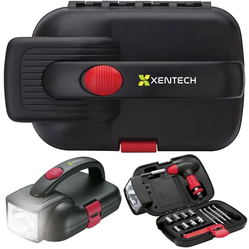 Auto Tool Kit with Flashlight Case and Ratchet - 8 Sockets