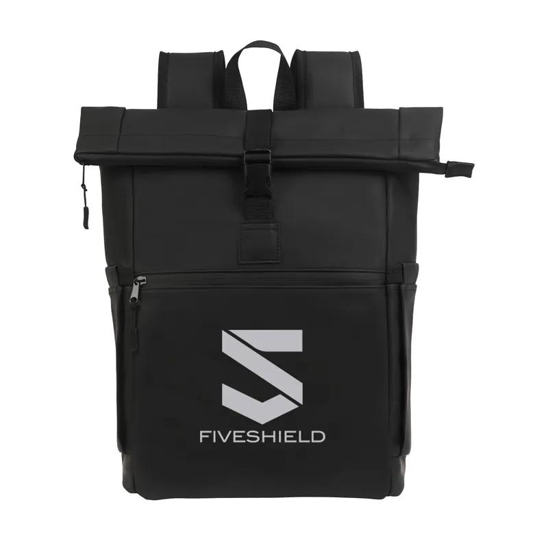 Laptop Backpack PU Vegan Leather Roll-Top - 11.5 x 17 in