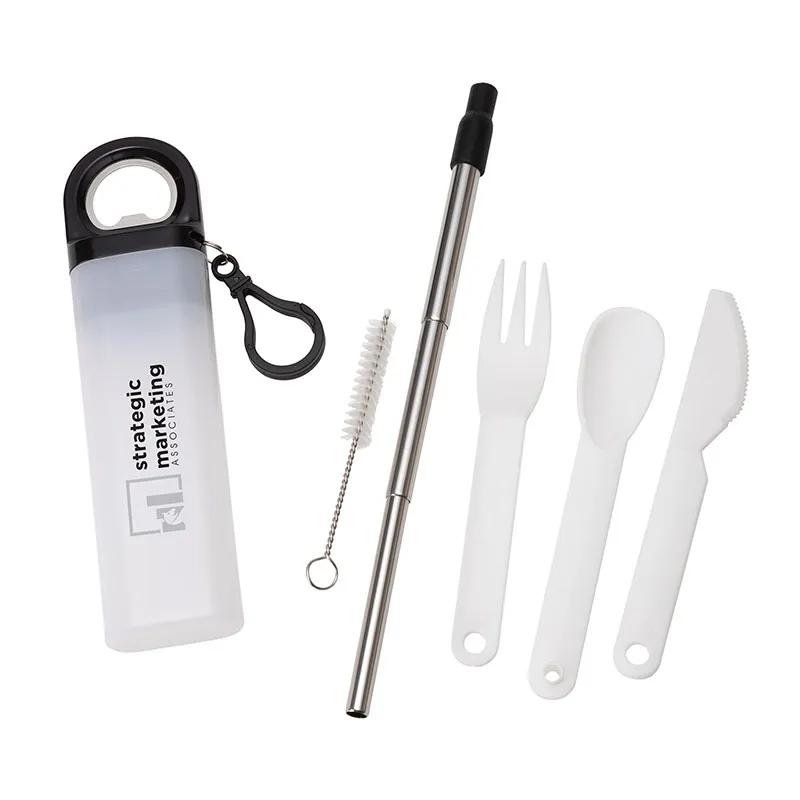 Metal Telescoping Straw and Cutlery Set with Bottle Opener - product view 3