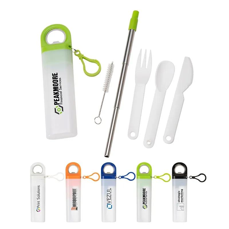 Metal Telescoping Straw and Cutlery Set with Bottle Opener - product view 8