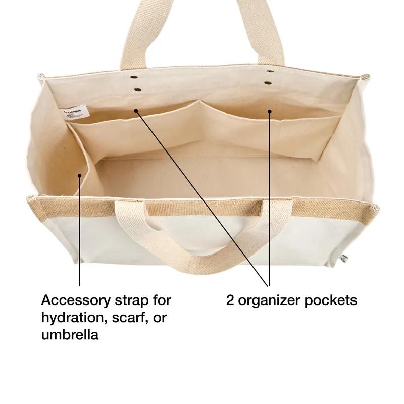 Custom Tote Bag Canvas Jute Trim Interior Organizer - 15.8 x 12.5 in - product view 5