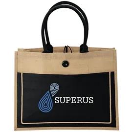 Custom Tote Bag Jute Two-Tone Cotton Front Pocket - 18.25 x 14 in