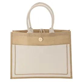 Custom Tote Bag Jute Two-Tone Cotton Front Pocket - 18.25 x 14 in - product view 2