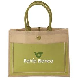 Custom Tote Bag Jute Two-Tone Cotton Front Pocket - 18.25 x 14 in - product view 3