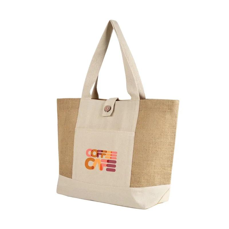 Custom Tote Bag Jute Cotton Shopper Button Closure - 13.75 x 13.4 in - product view 2