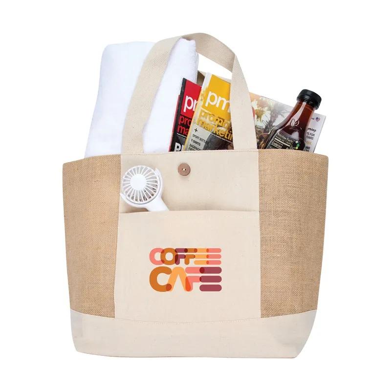 Custom Tote Bag Jute Cotton Shopper Button Closure - 13.75 x 13.4 in - product view 5