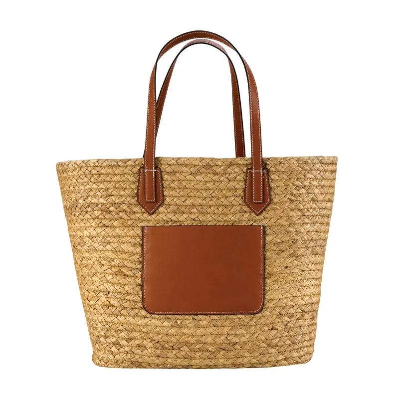 Custom Tote Bag Hyacinth Grass Leatherette Handles - 19 x 12 in - product view 2