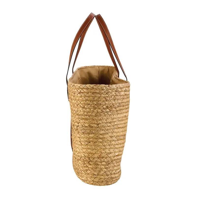 Custom Tote Bag Hyacinth Grass Leatherette Handles - 19 x 12 in - product view 4