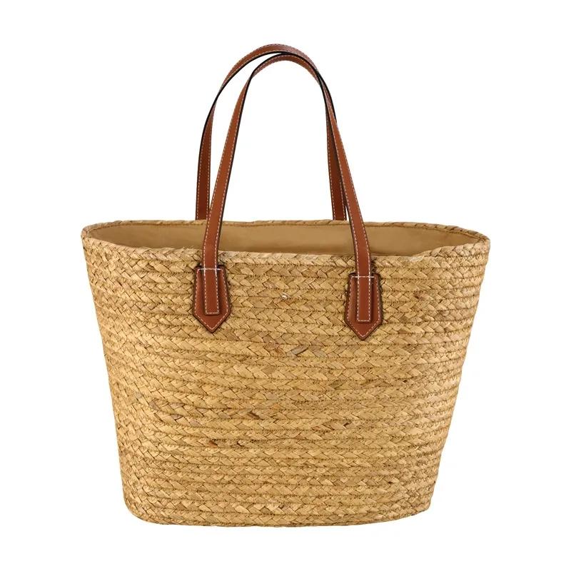 Custom Tote Bag Hyacinth Grass Leatherette Handles - 19 x 12 in - product view 5