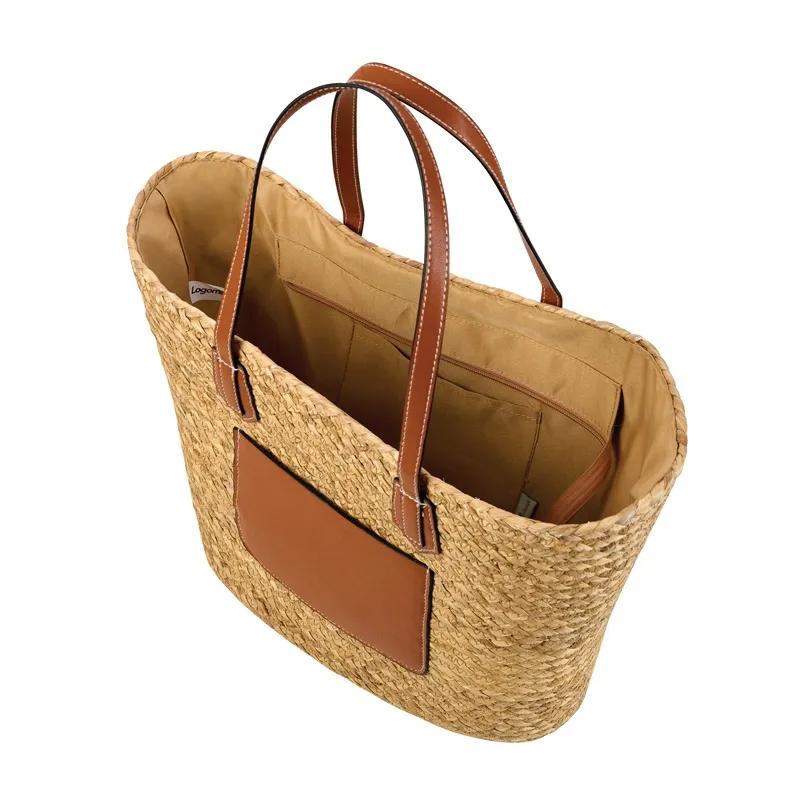 Custom Tote Bag Hyacinth Grass Leatherette Handles - 19 x 12 in - product view 6