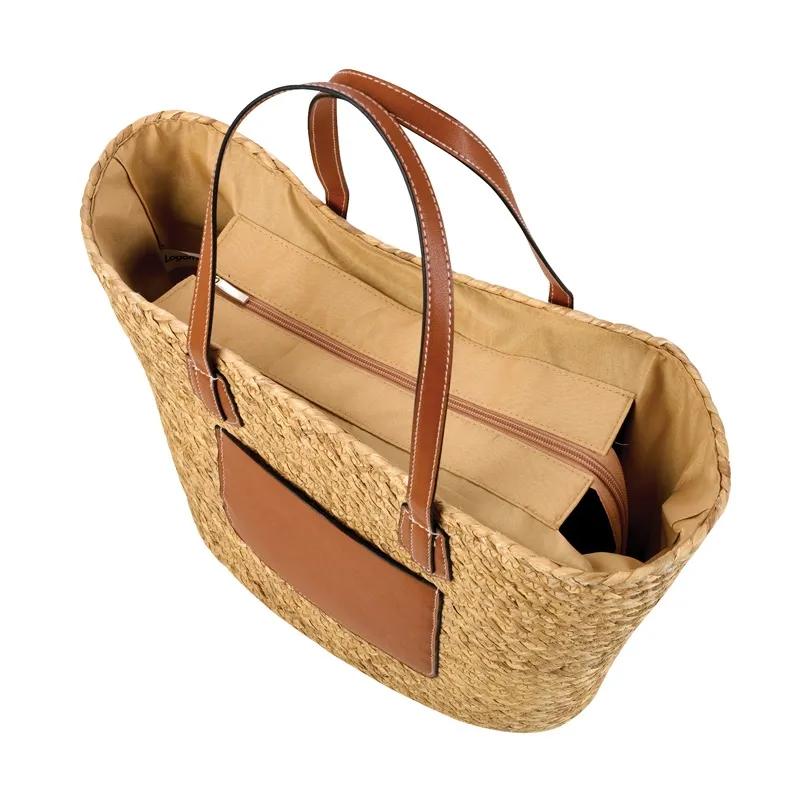 Custom Tote Bag Hyacinth Grass Leatherette Handles - 19 x 12 in - product view 7