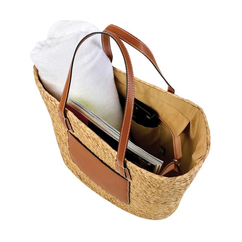 Custom Tote Bag Hyacinth Grass Leatherette Handles - 19 x 12 in - product view 8