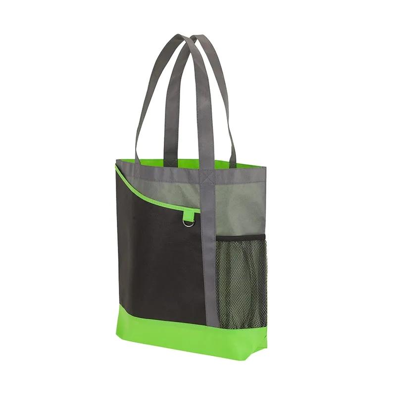 Custom Tote Bag Tri-Tone with Mesh Bottle Pocket - 15.75 x 14.5 in - product view 2