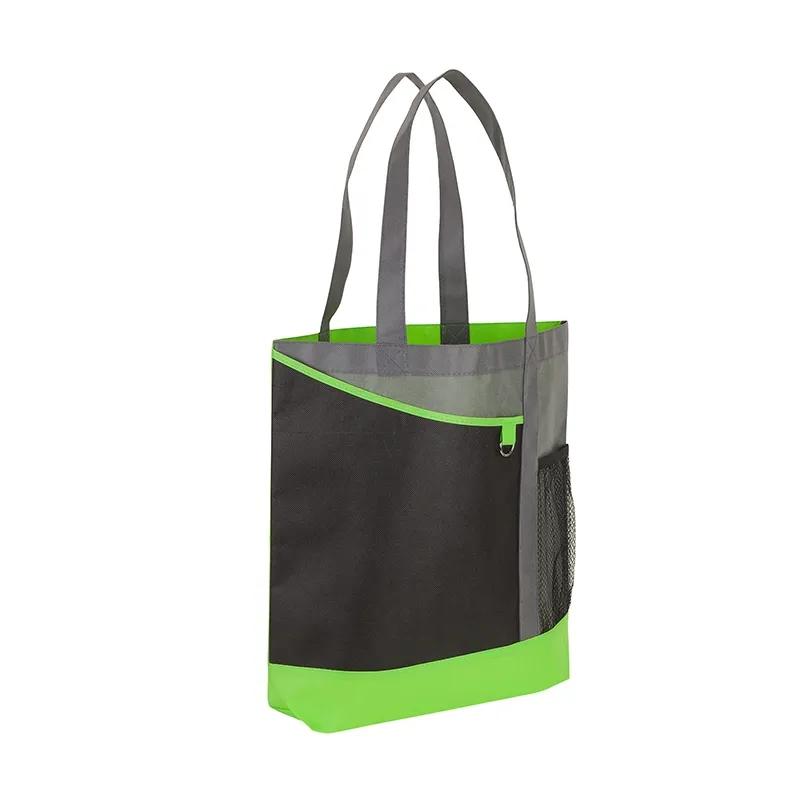 Custom Tote Bag Tri-Tone with Mesh Bottle Pocket - 15.75 x 14.5 in - product view 3